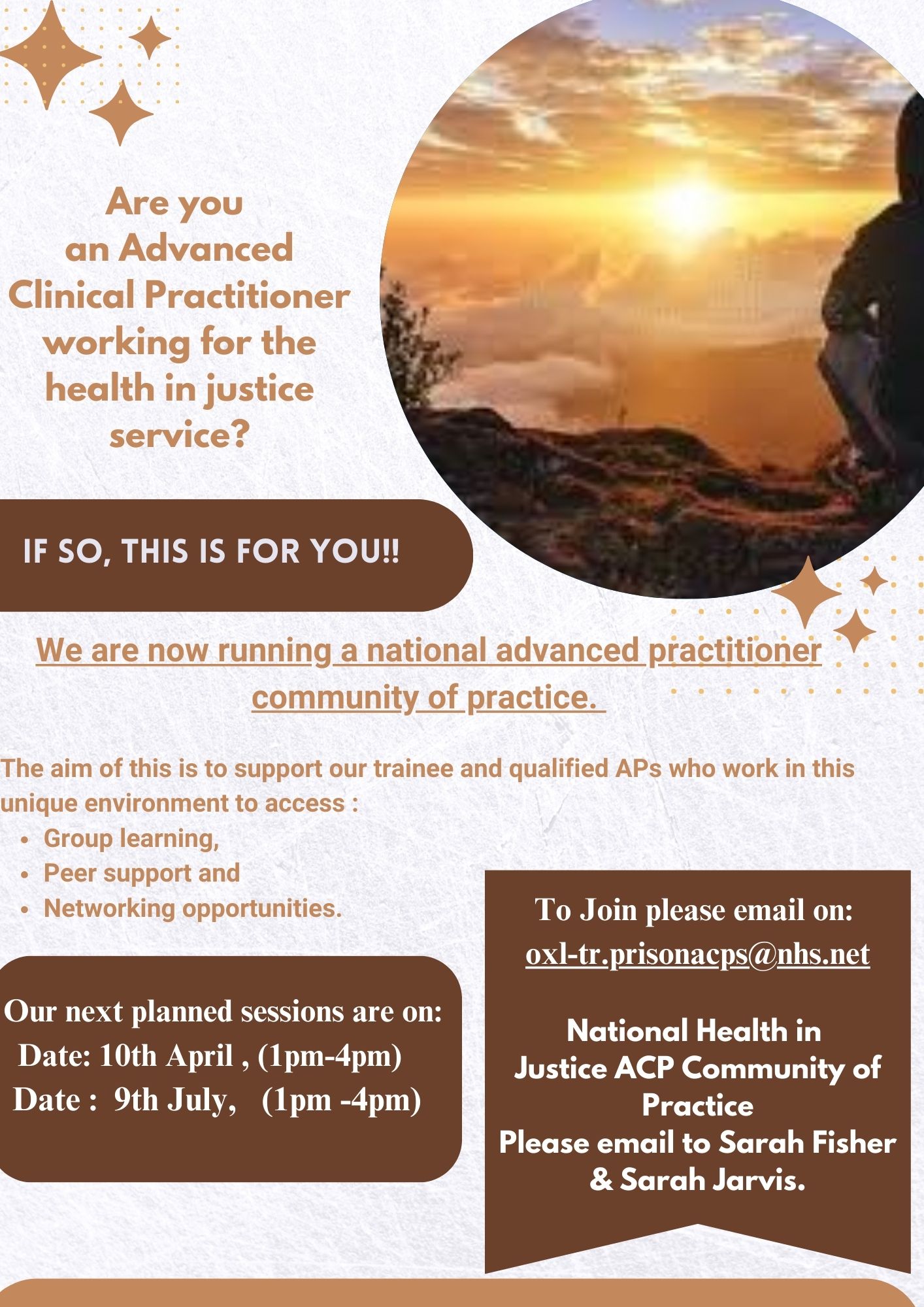 Register to a  National Advanced Practitioner community of practice Sessions on 10th April & 9th July.